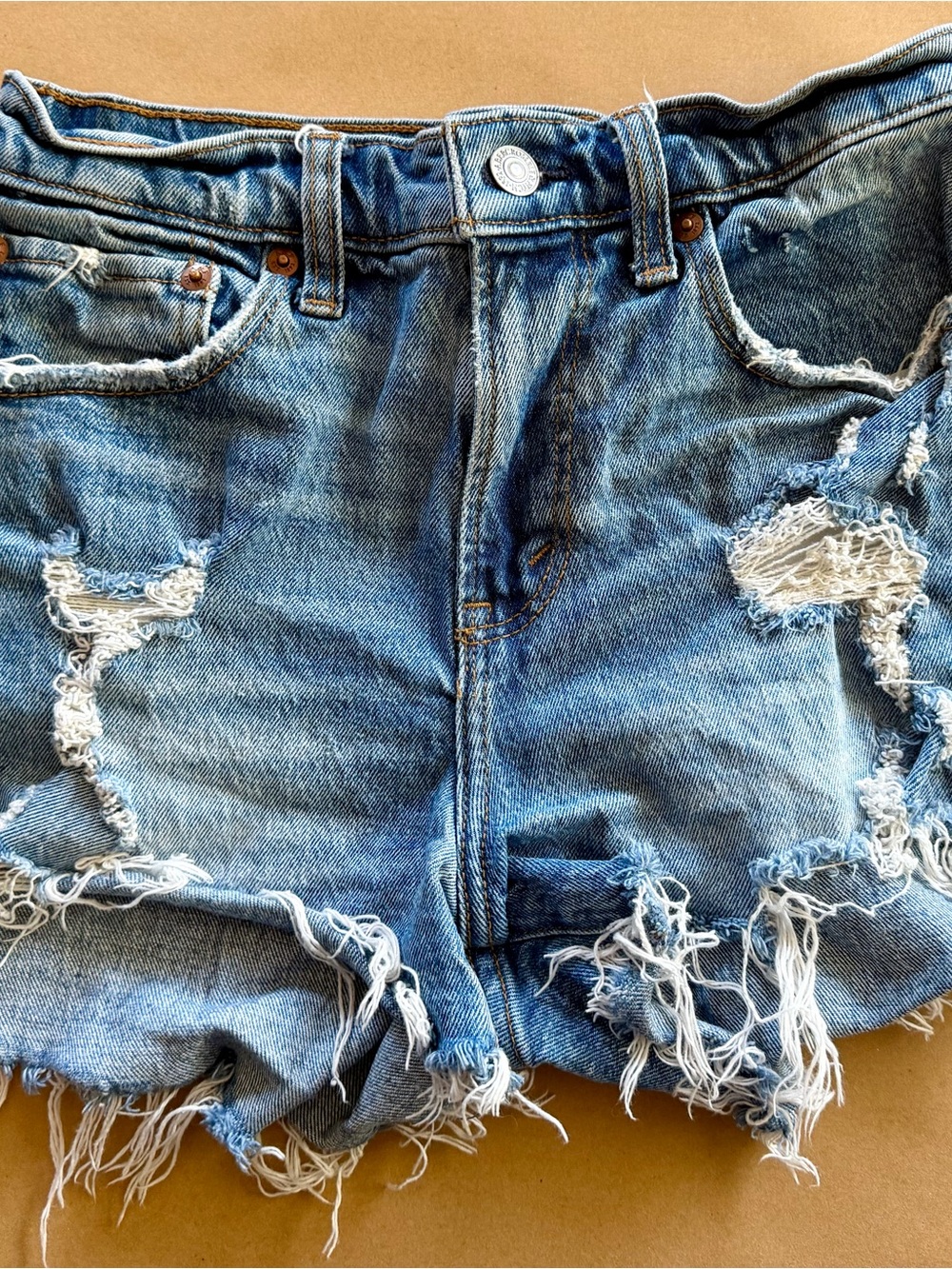 Abercrombie & Fitch Distressed Light Blue Denim Shorts